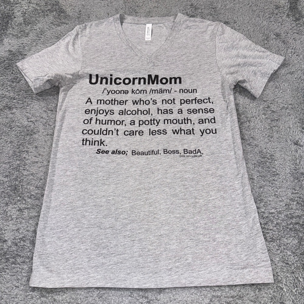 Bella Canvas Unicorn Mom Graphic V Neck T Shirt S Gray Funny Motherhood Tee